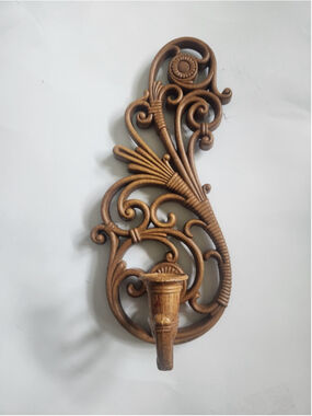 Vintage MCM Brown Rattan Syroco Hollywood Regency Wall Sconce Mcm Candle Holder